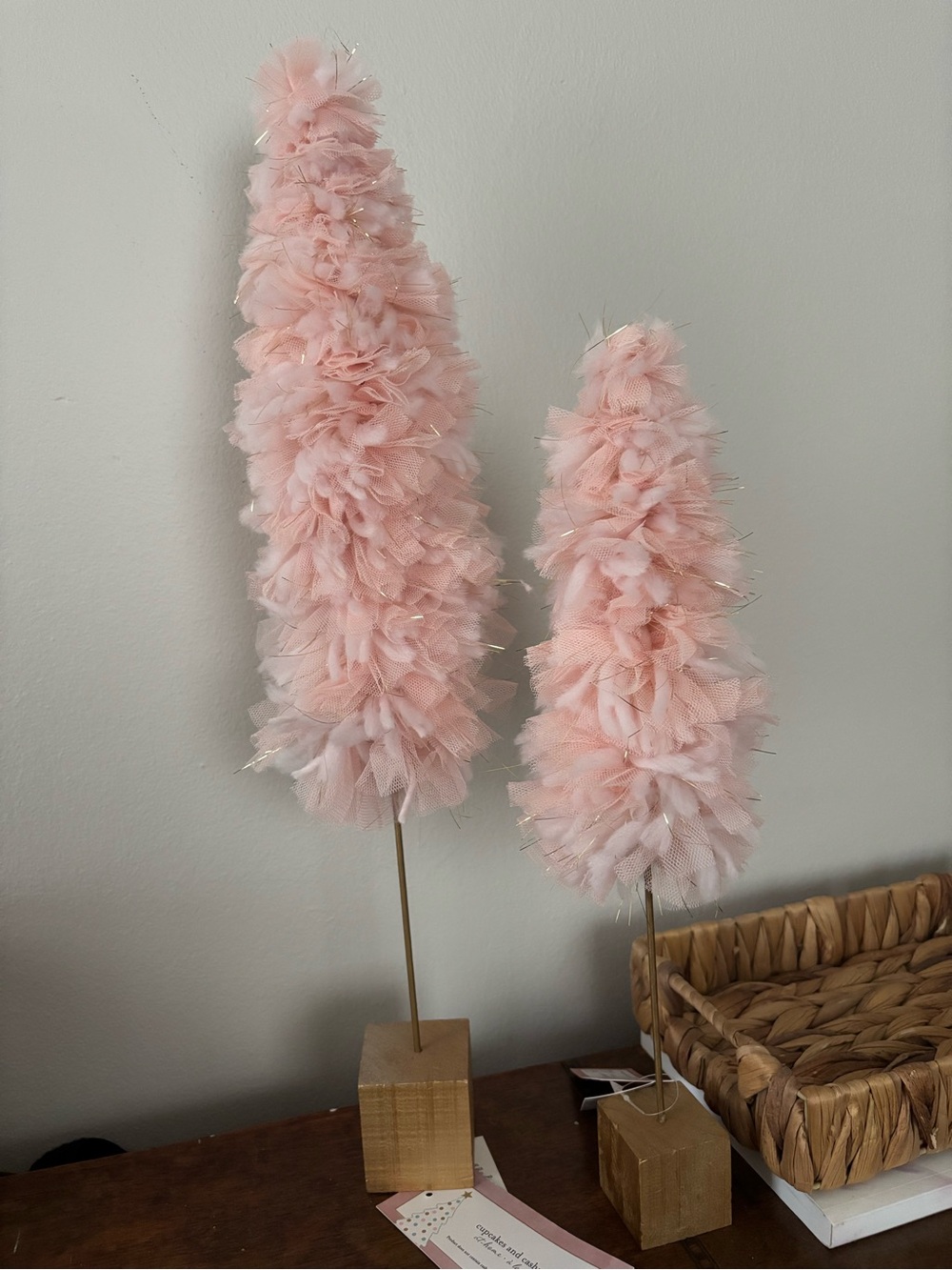 cupcakes & cashmere Pink Tulle Feather Holiday Tree Pair